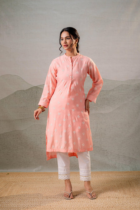 Juniper Peach Embroidered Kurta
