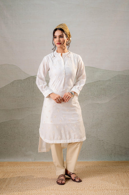 Juniper White Embroidered Kurta