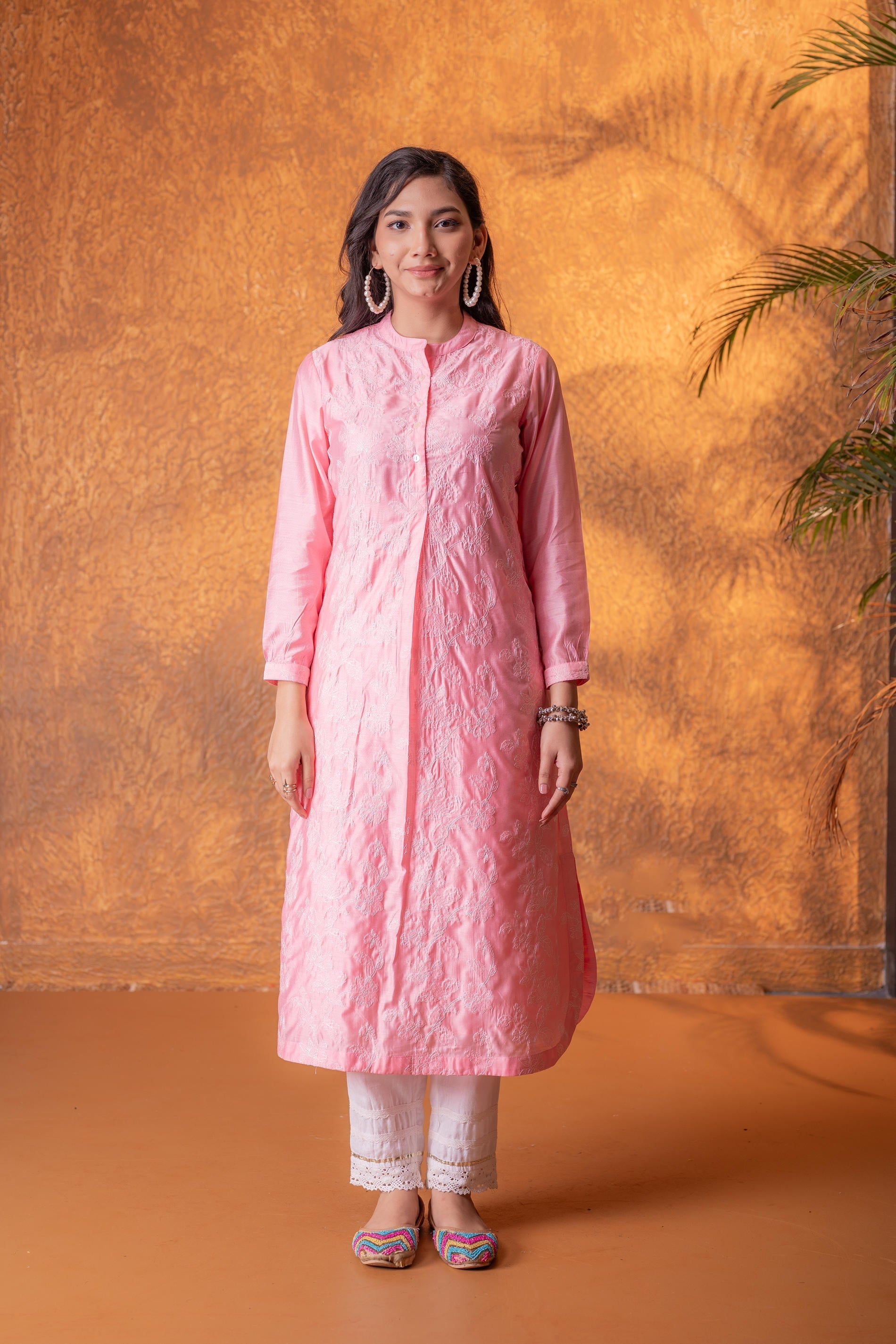 Juniper Gulnaar Peach Foil Print Kurta - Distacart