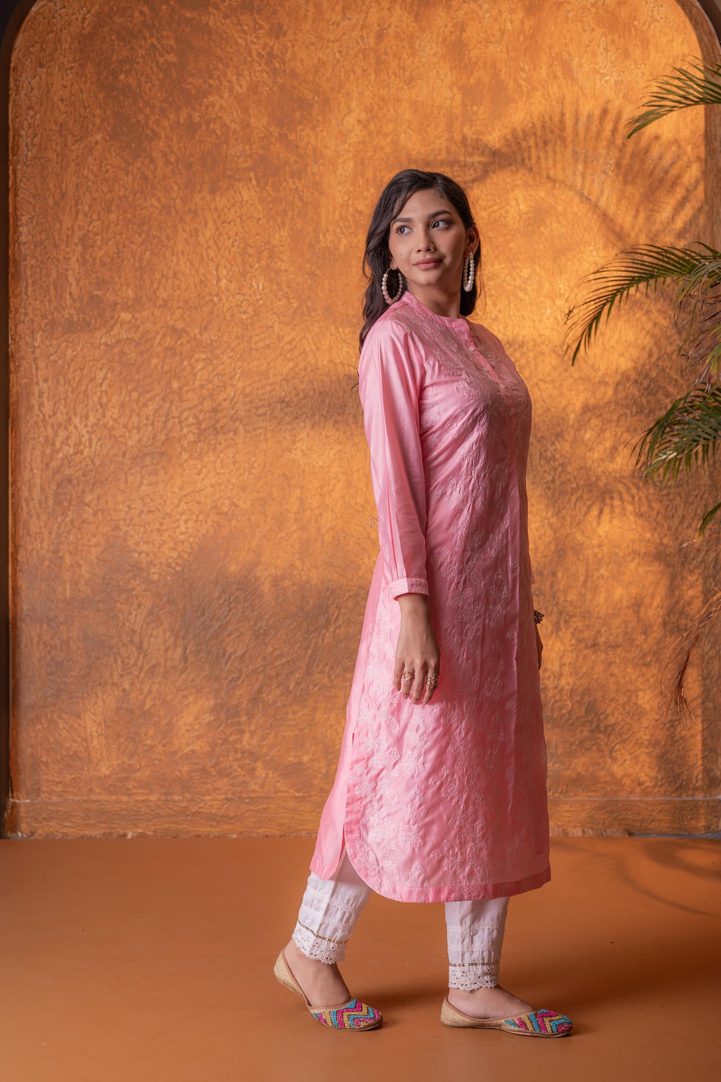 Juniper Gulnaar Peach Foil Print Kurta - Distacart