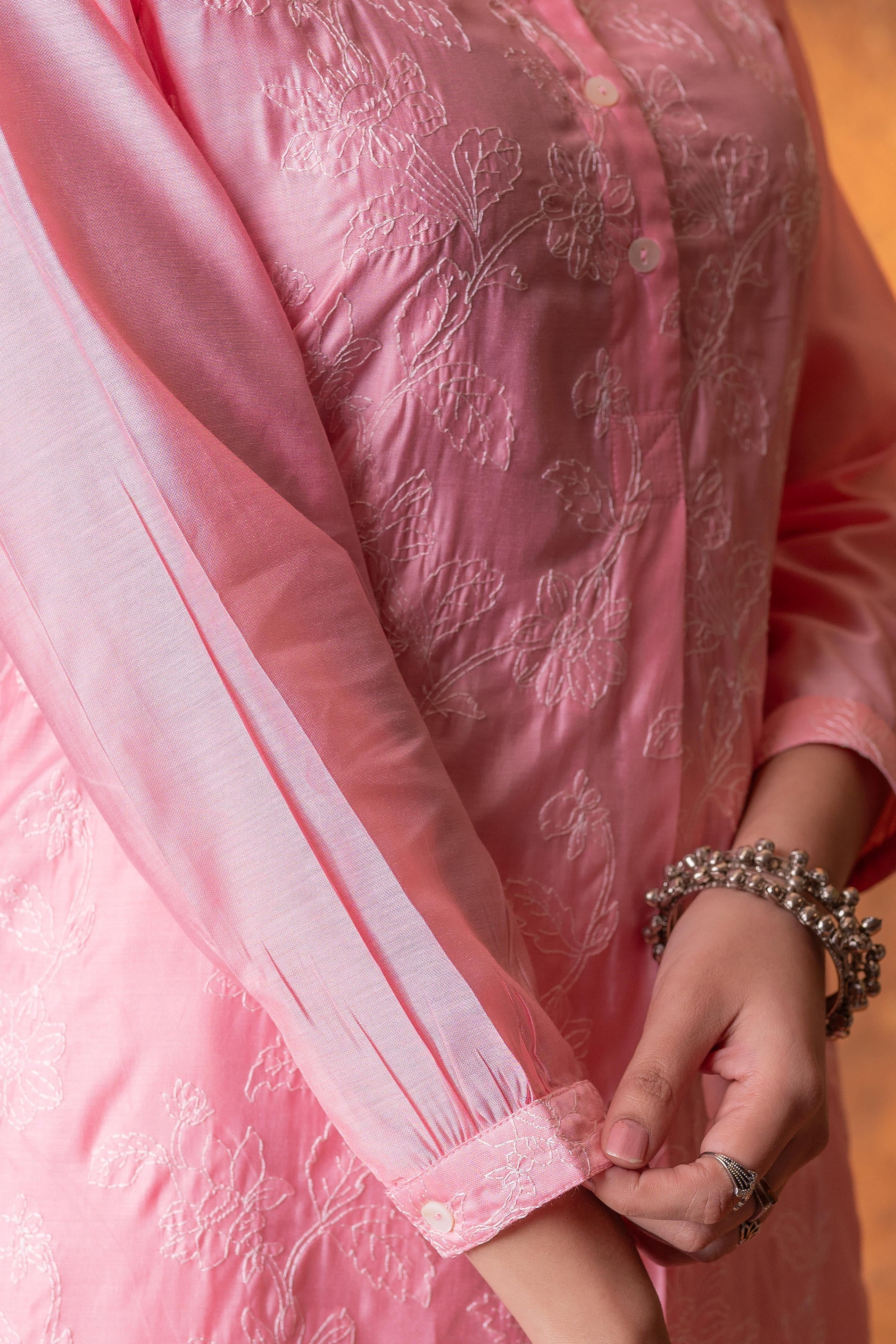 Juniper Gulnaar Peach Foil Print Kurta - Distacart