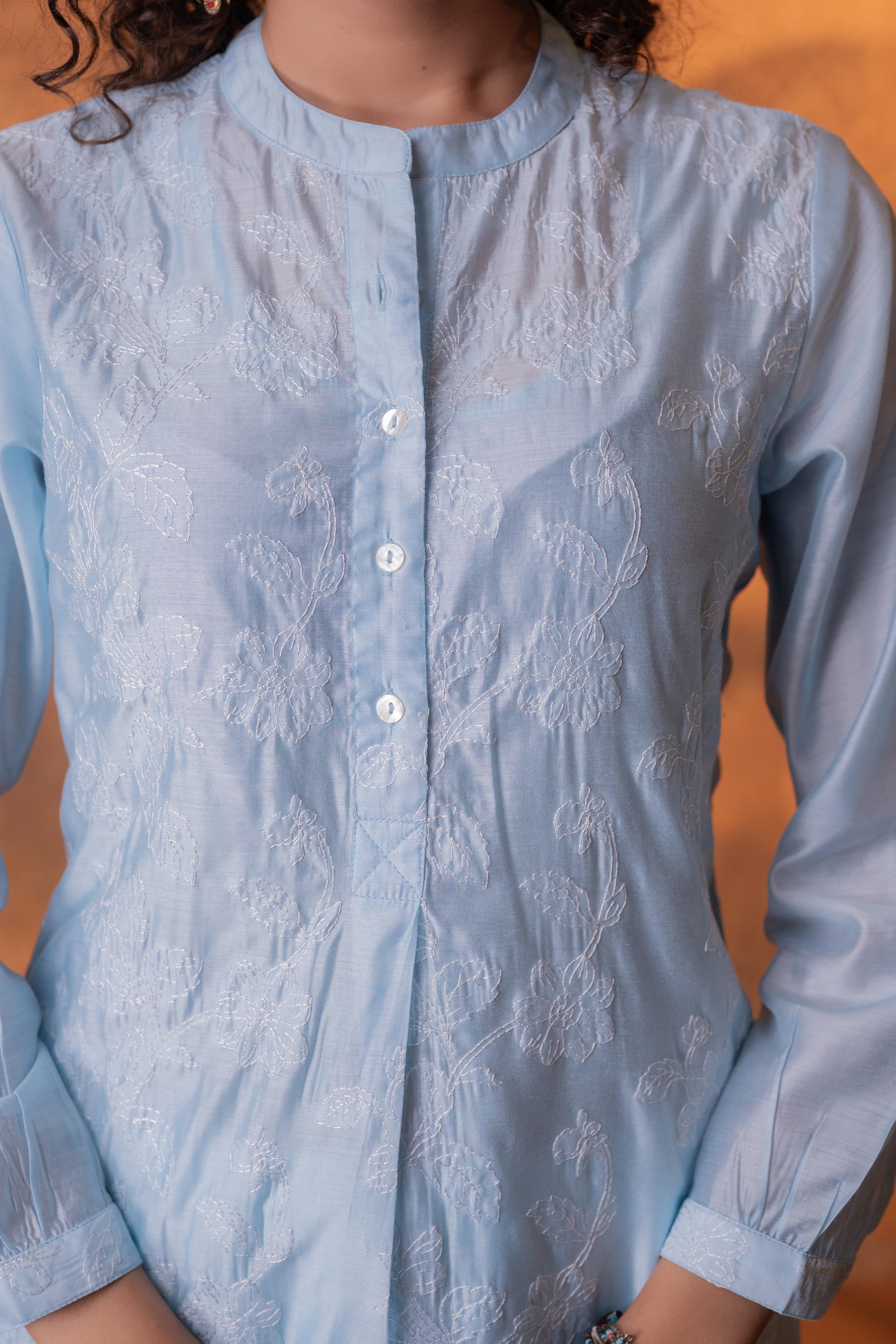 Juniper Neelara Powder Blue Foil Print Kurta - Distacart