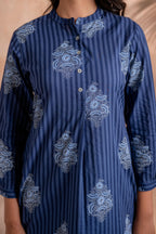 Juniper Indigo Stripe Motif Heritage Kurta - Distacart