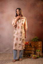 Juniper Peach Palm Motif Kurta - Distacart