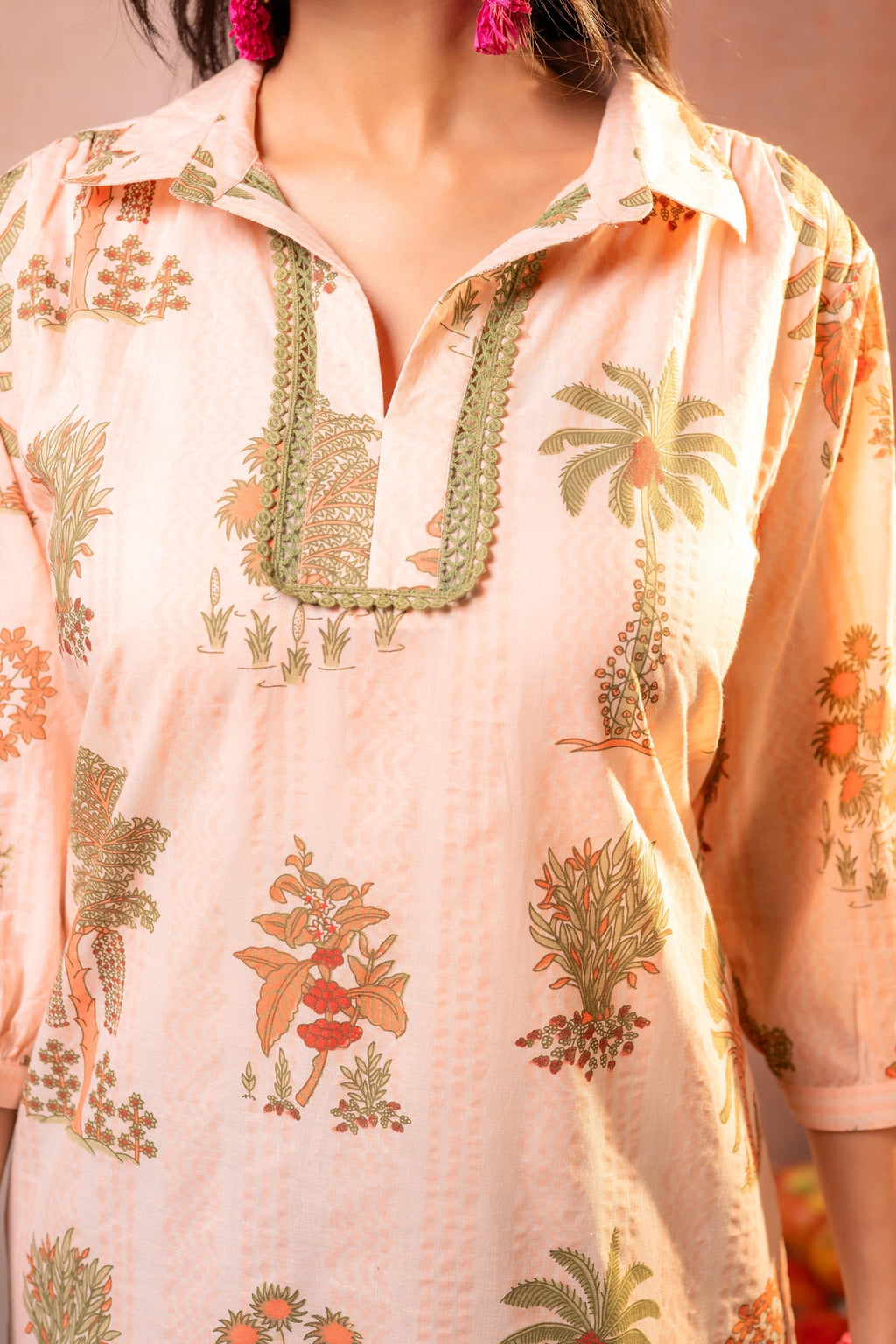 Juniper Peach Palm Motif Kurta - Distacart