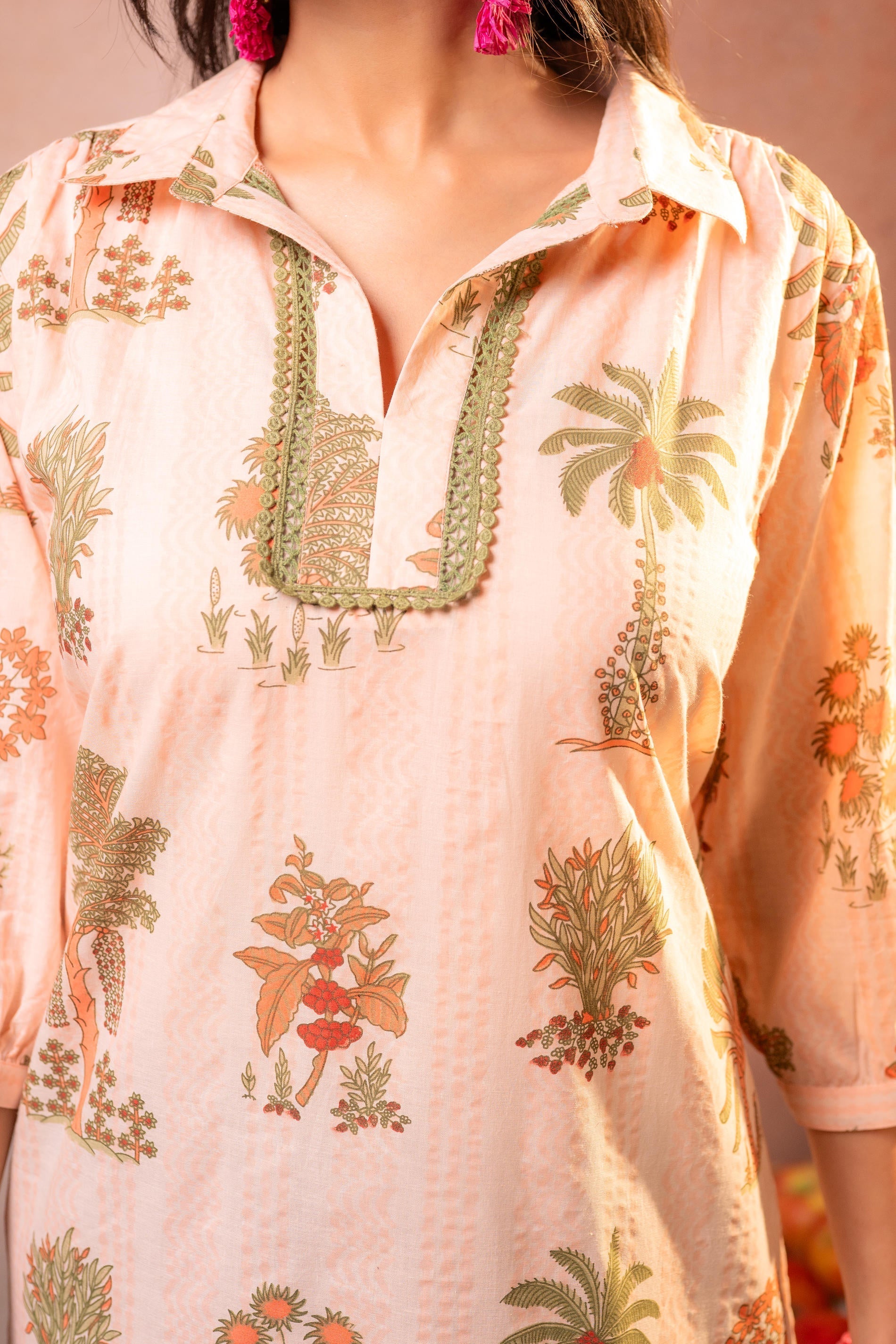 Juniper Peach Palm Motif Kurta - Distacart