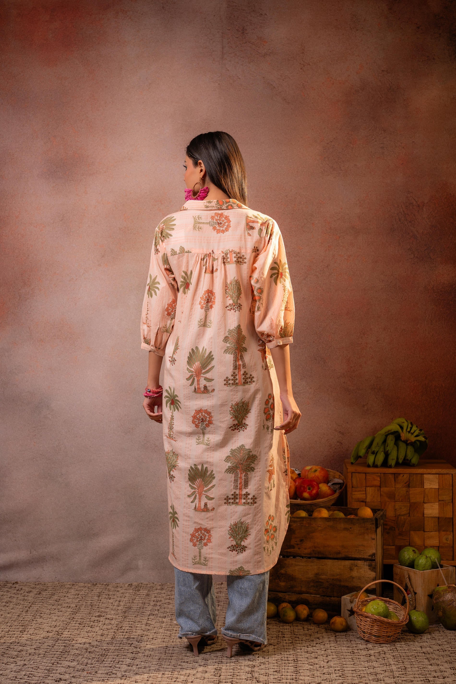 Juniper Peach Palm Motif Kurta - Distacart