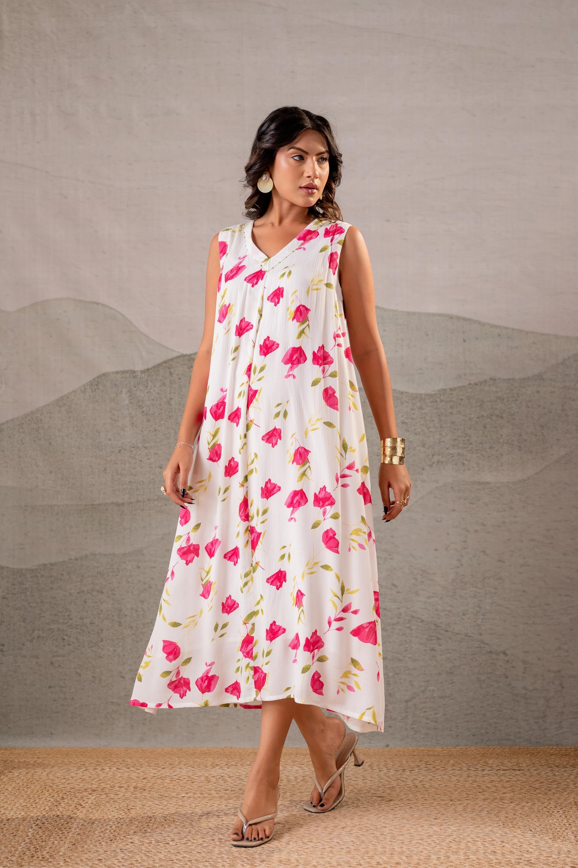 Juniper Gulbahar Off-White Floral Flared Kurta - Distacart