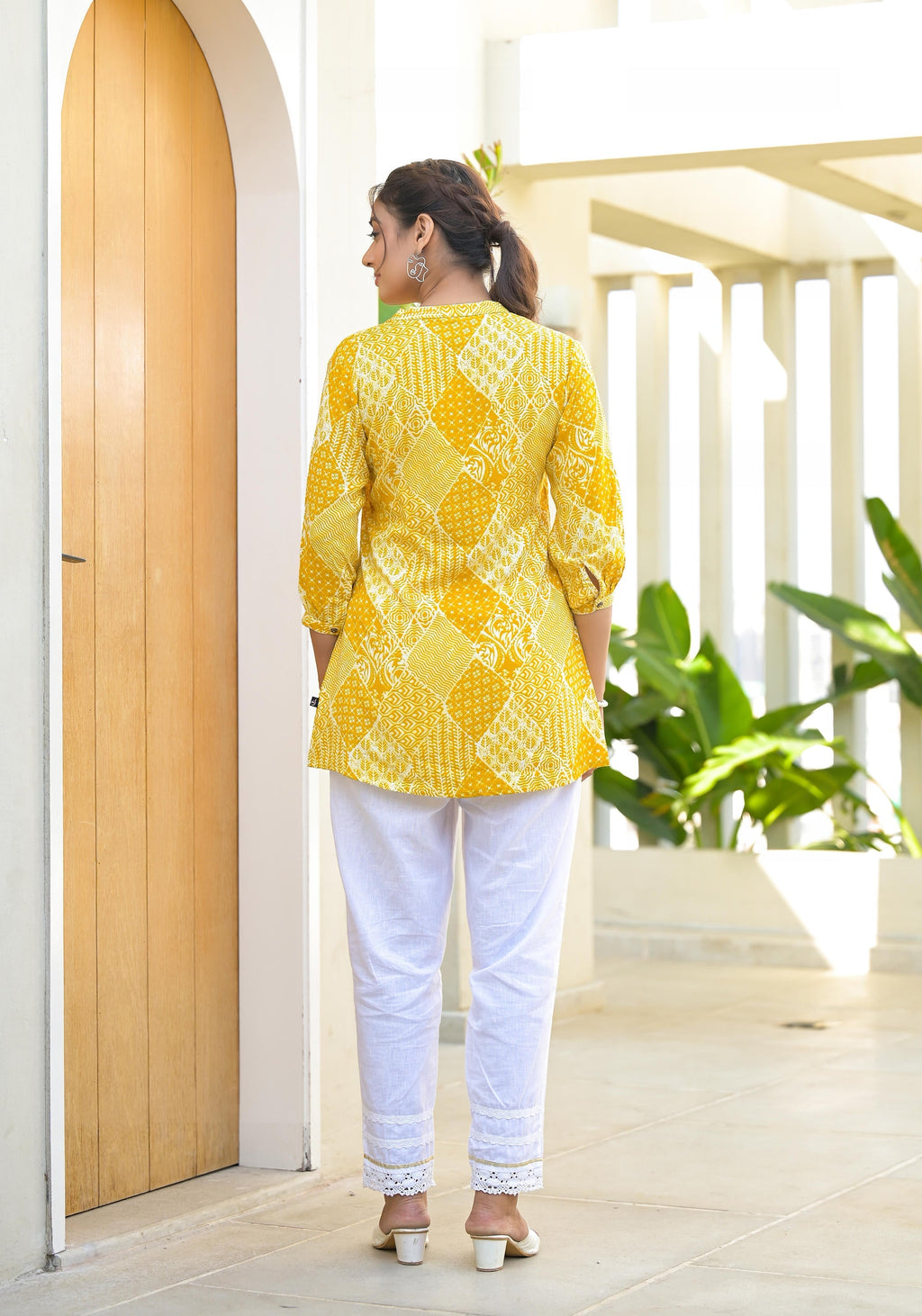 Juniper Mustard Ethnic Motif Printed Tunic With Button - Distacart