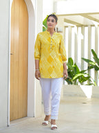 Juniper Mustard Ethnic Motif Printed Tunic With Button - Distacart
