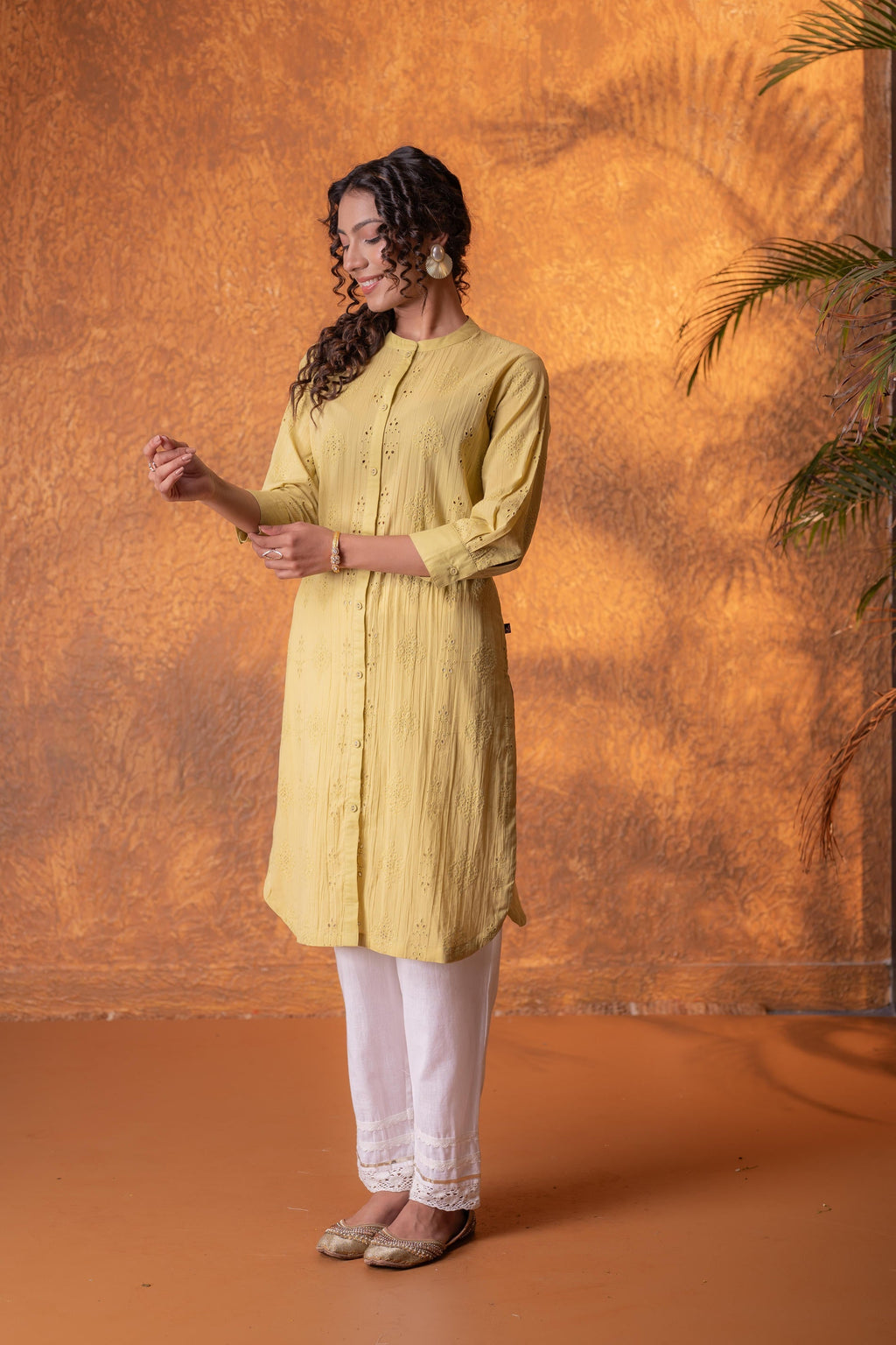 Juniper Lime Green Chikankari Kurta - Distacart