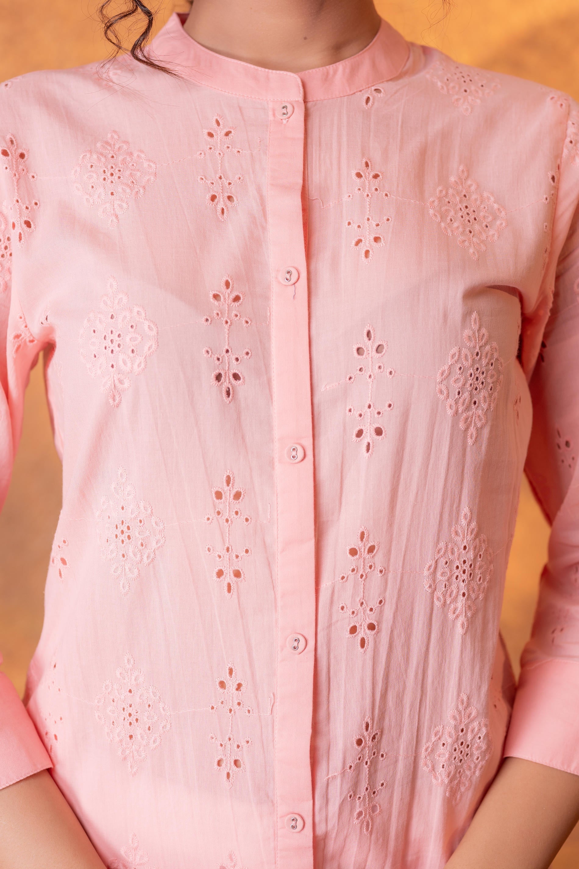 Juniper Peach Chikankari Kurta - Distacart
