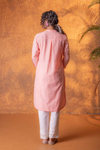 Juniper Peach Chikankari Kurta - Distacart