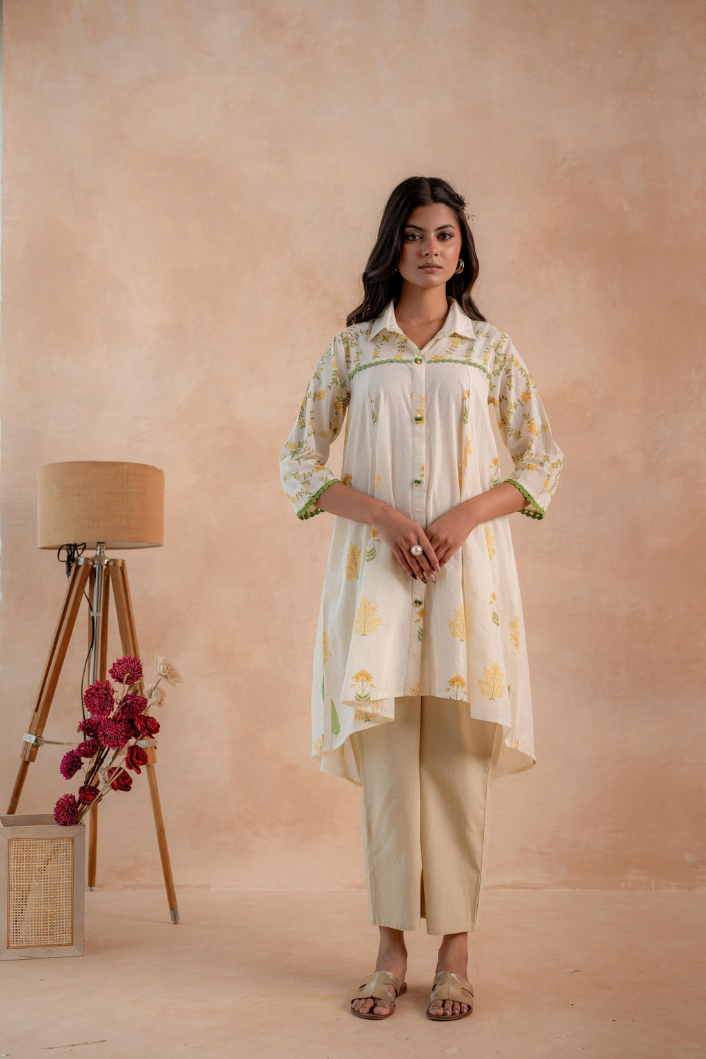 Juniper Off-White Garden Printed A-Line Tunic Kurta
