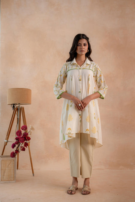 Juniper Off-White Garden Printed A-Line Tunic Kurta
