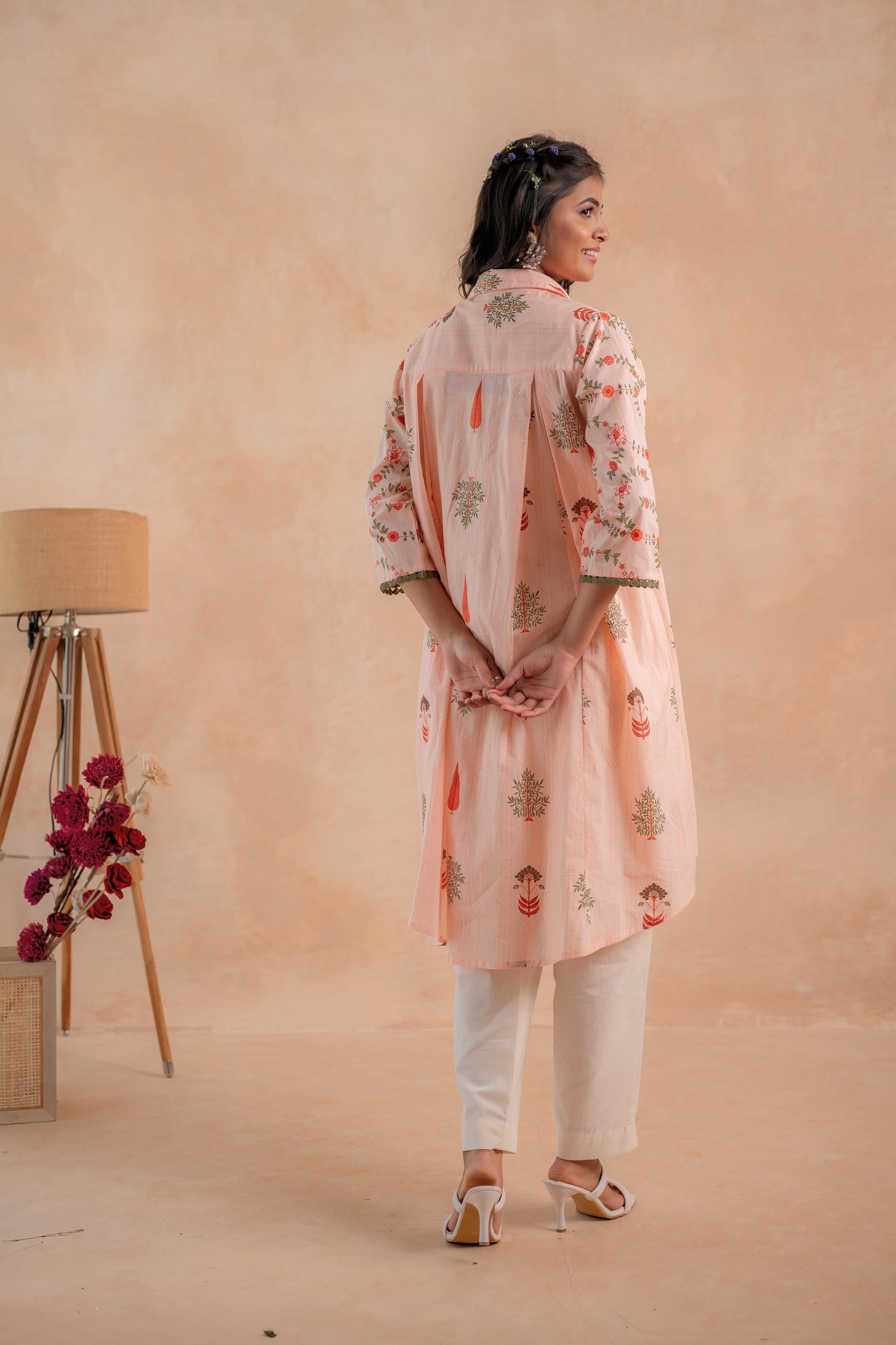 Juniper Blush Peach Garden Printed A-Line Tunic Kurta