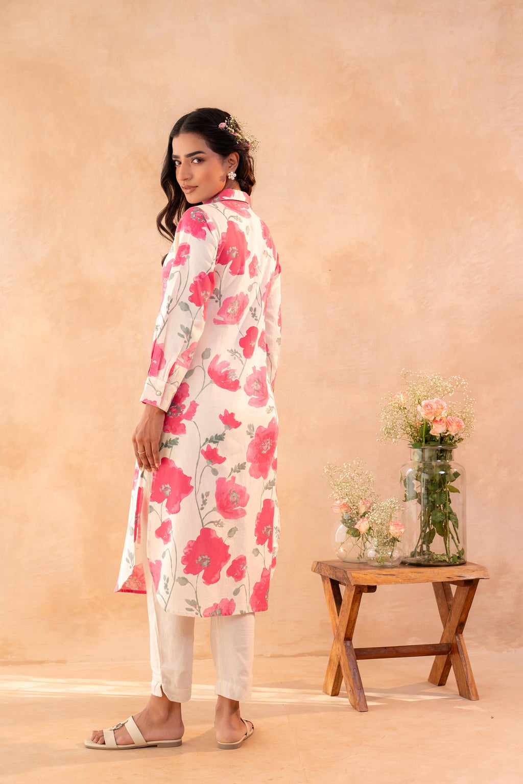 Juniper Ivory Rose Bloom Printed Shirt Tunic
