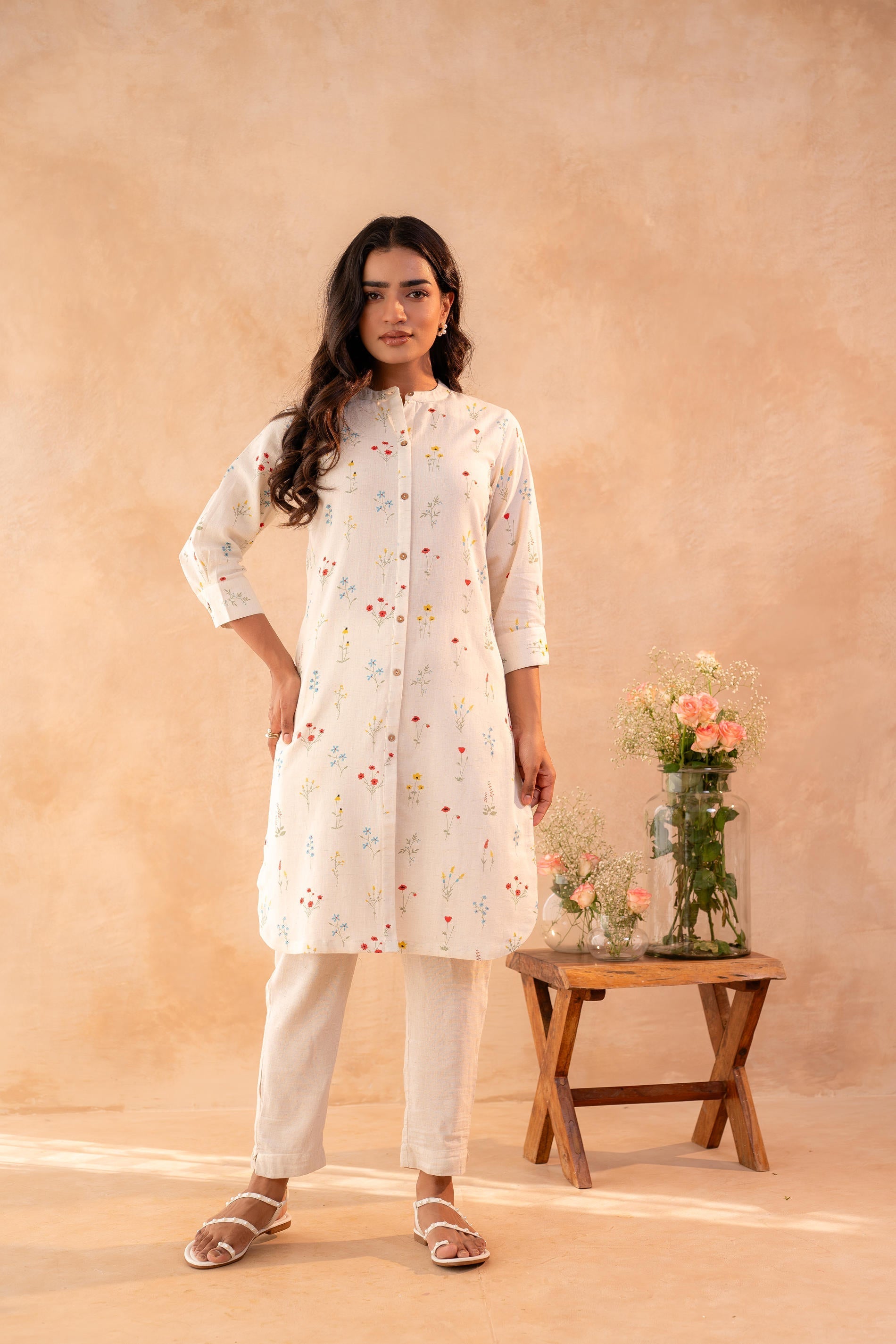 Juniper Ivory Meadow Bloom Printed Shirt Kurta