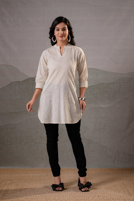 Juniper Off-White Ease Minimal Cotton Tunic