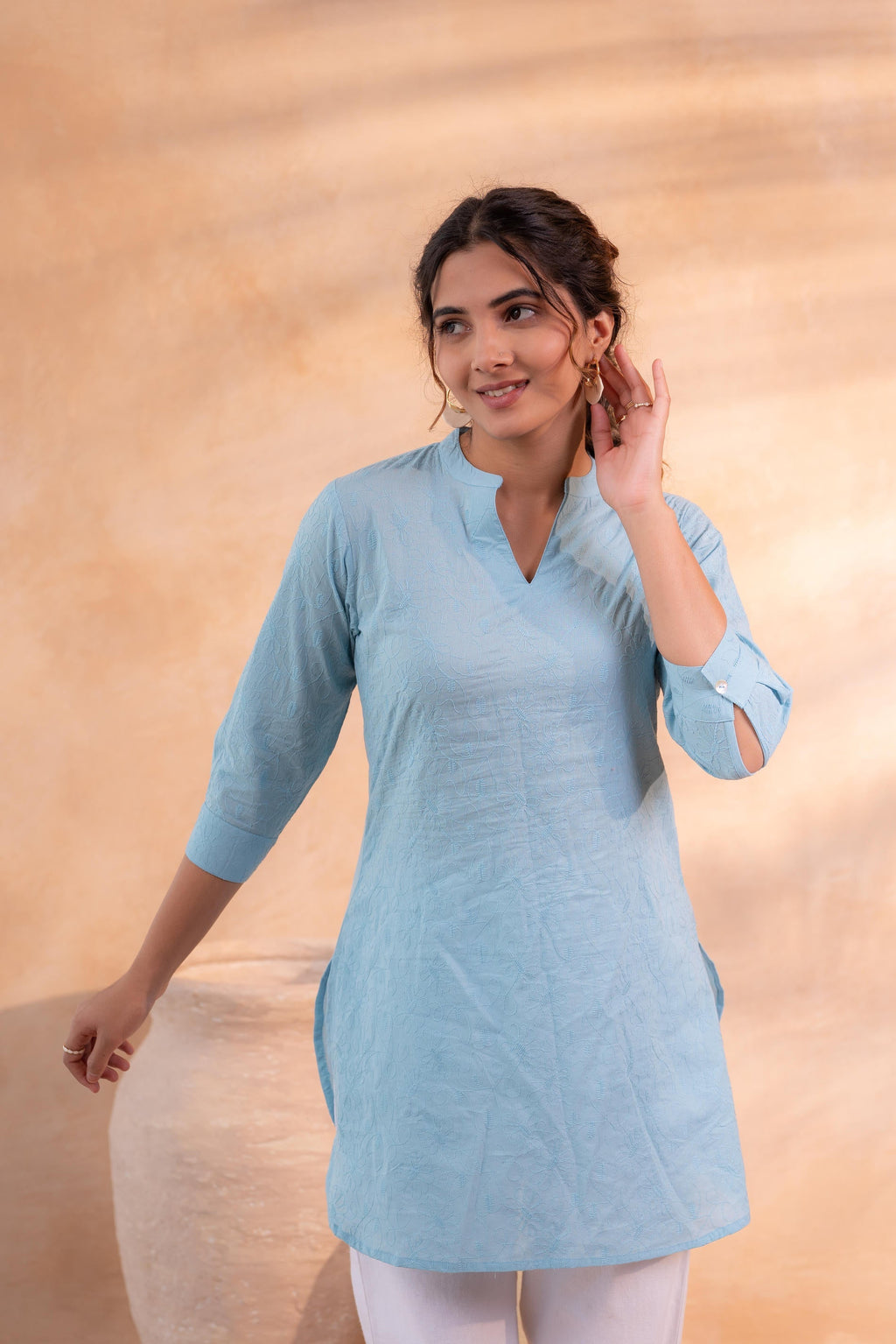Juniper Sky Blue Ease Minimal Cotton Tunic