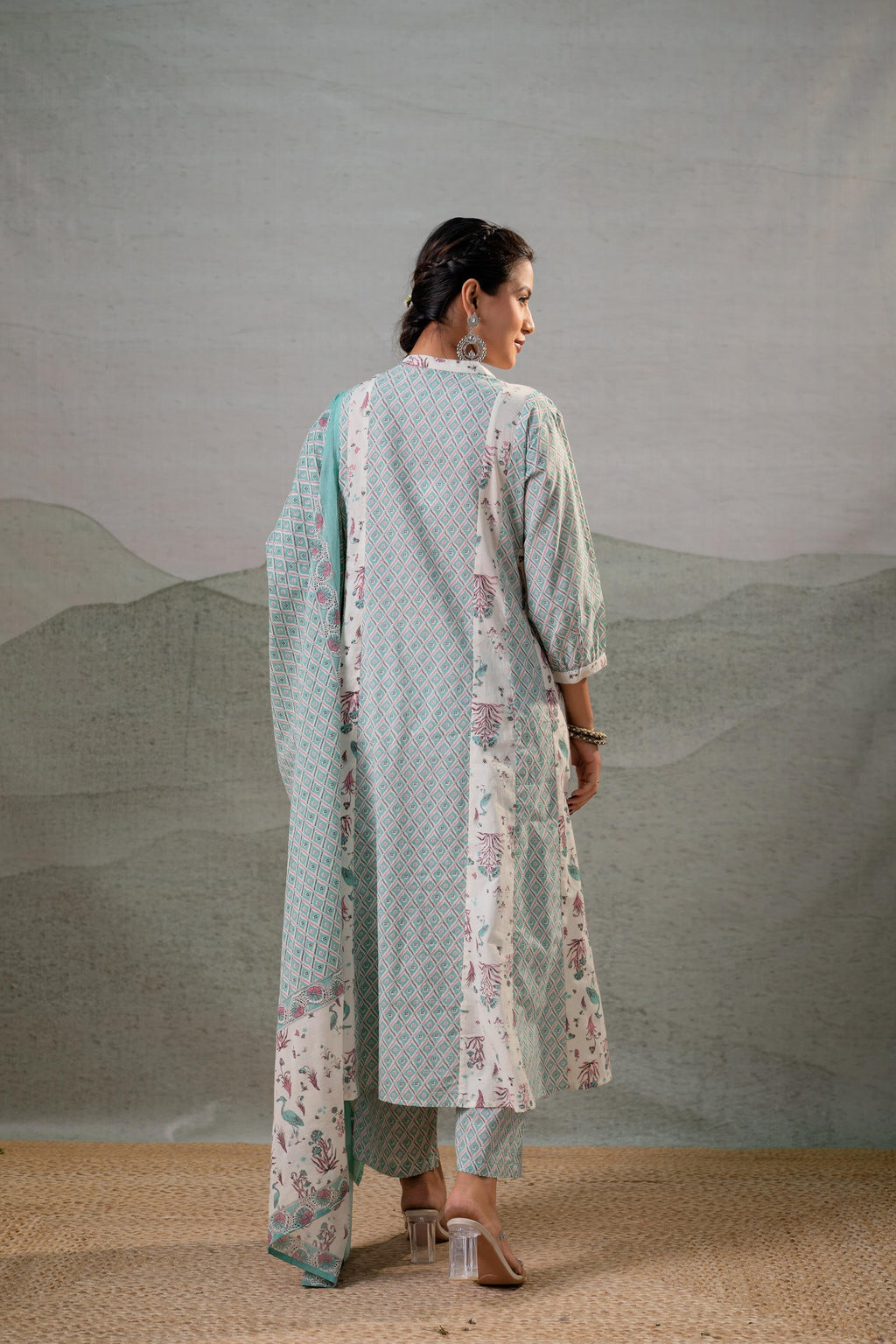 Juniper Mint Garden Harmony Kurta Pant And Dupatta Set - Distacart