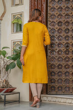 Juniper Mustard Viscose Embroidered Kurta With Thread Work And Sequins - Distacart