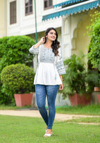 Juniper Women's White Ethnic Motif Printed Viscose Tunic With Sequins & Thread Work