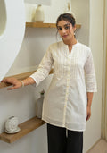 Juniper Women's White Solid Cotton Tunic With Schiffli Work