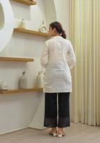 Juniper Women's White Solid Cotton Tunic With Schiffli Work