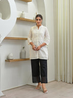 Juniper Women's White Solid Cotton Tunic With Schiffli Work