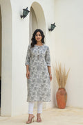 Juniper Grey Floral Printed Kurta - Distacart