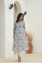 Juniper Grey Floral Printed Kurta - Distacart