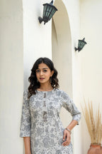 Juniper Grey Floral Printed Kurta - Distacart