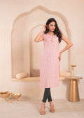 Juniper Pink Geometric Embroidered Viscose Kurta With Mirror Work And Tassels - Distacart