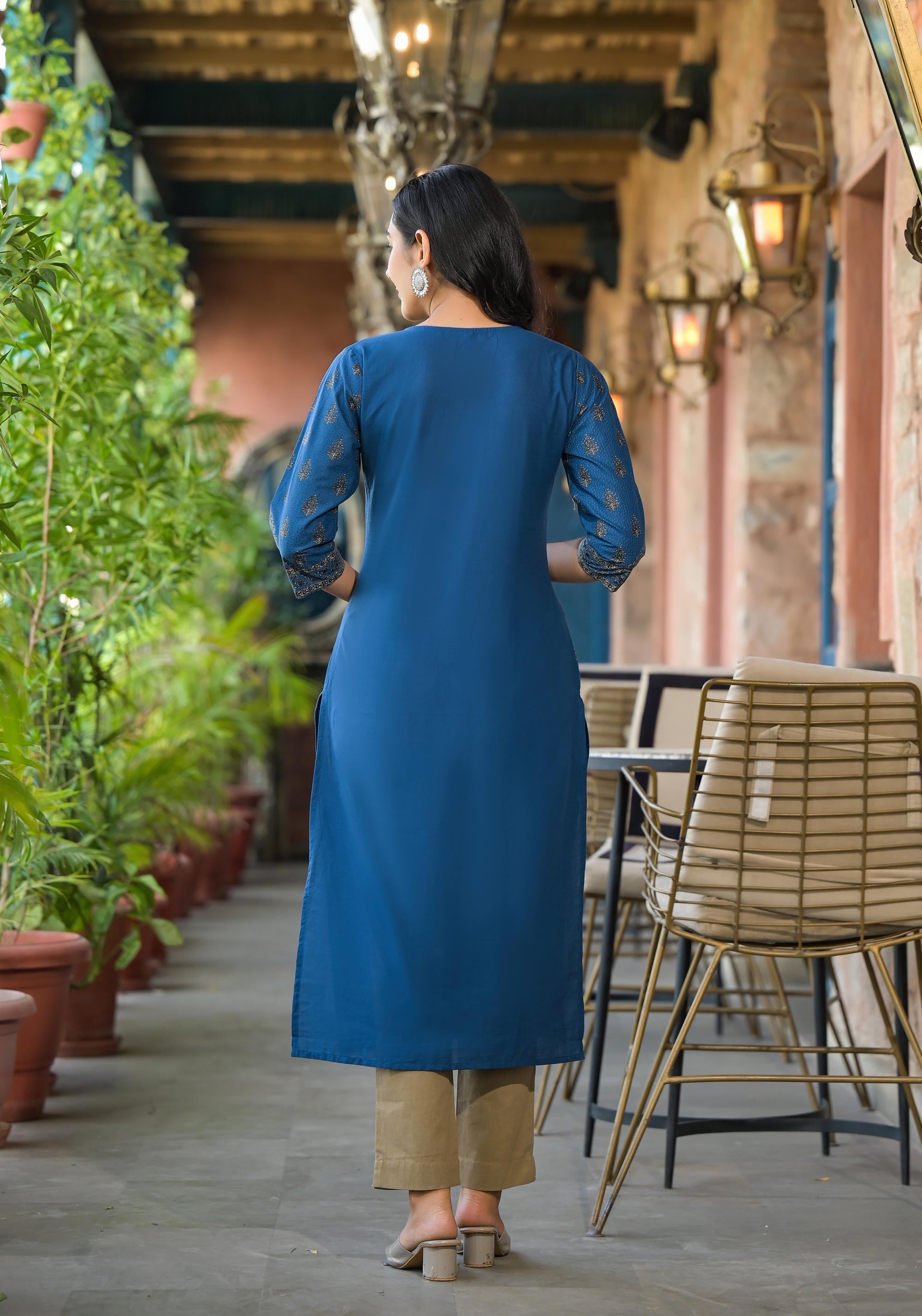 Juniper Women's Blue Ethnic Motif Printed Cotton Kurta