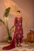 Juniper Rosegold Blossom -Pinted Kurta Pant And Dupatta Set - Distacart