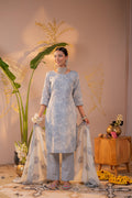 Juniper Powder Grey Paisley Grace Kurta Pant And Dupatta Set - Distacart