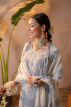 Juniper Powder Grey Paisley Grace Kurta Pant And Dupatta Set - Distacart