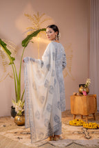 Juniper Powder Grey Paisley Grace Kurta Pant And Dupatta Set - Distacart