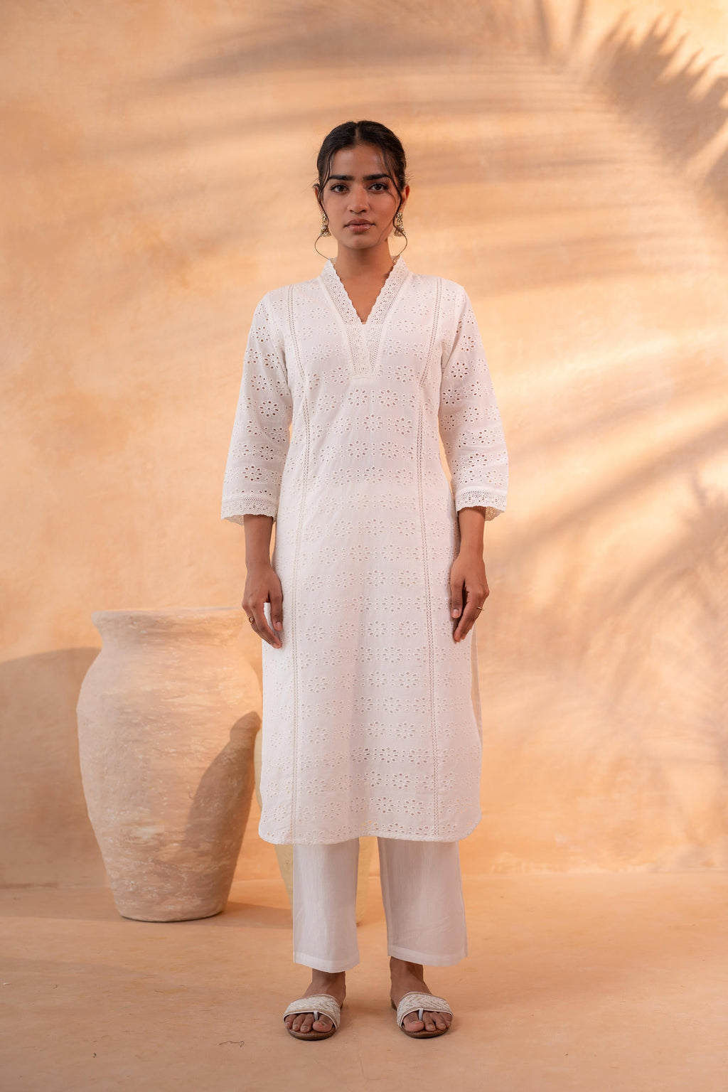 Juniper Off-White Schiffli Kurta And Pant Set - Distacart