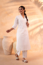 Juniper Off-White Schiffli Kurta And Pant Set - Distacart