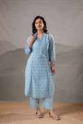 Juniper Sky Blue Schiffli Kurta And Pant Set - Distacart