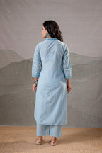 Juniper Sky Blue Schiffli Kurta And Pant Set - Distacart