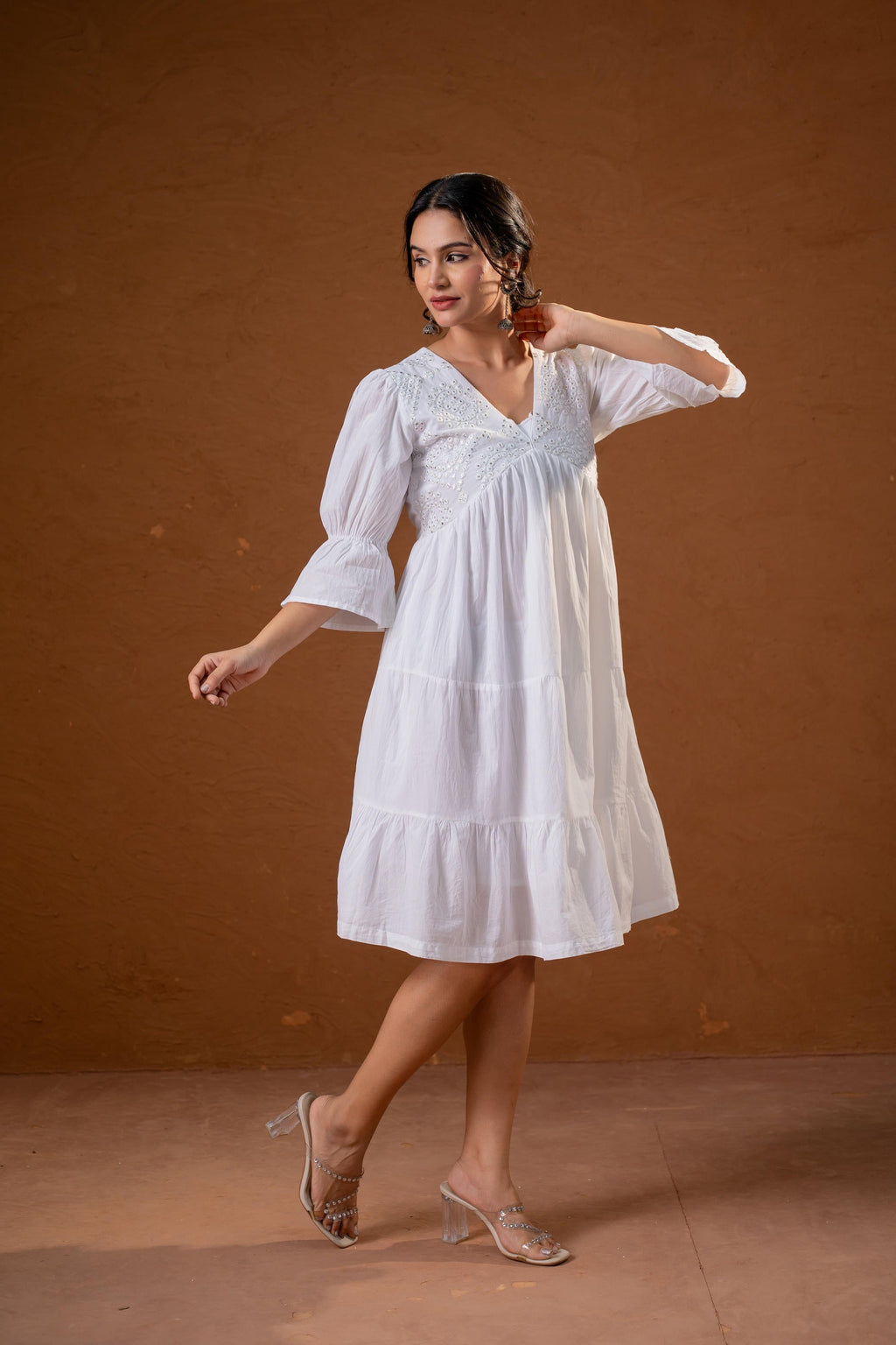 Juniper White Cotton Fit & Flare Midi Dress - Distacart