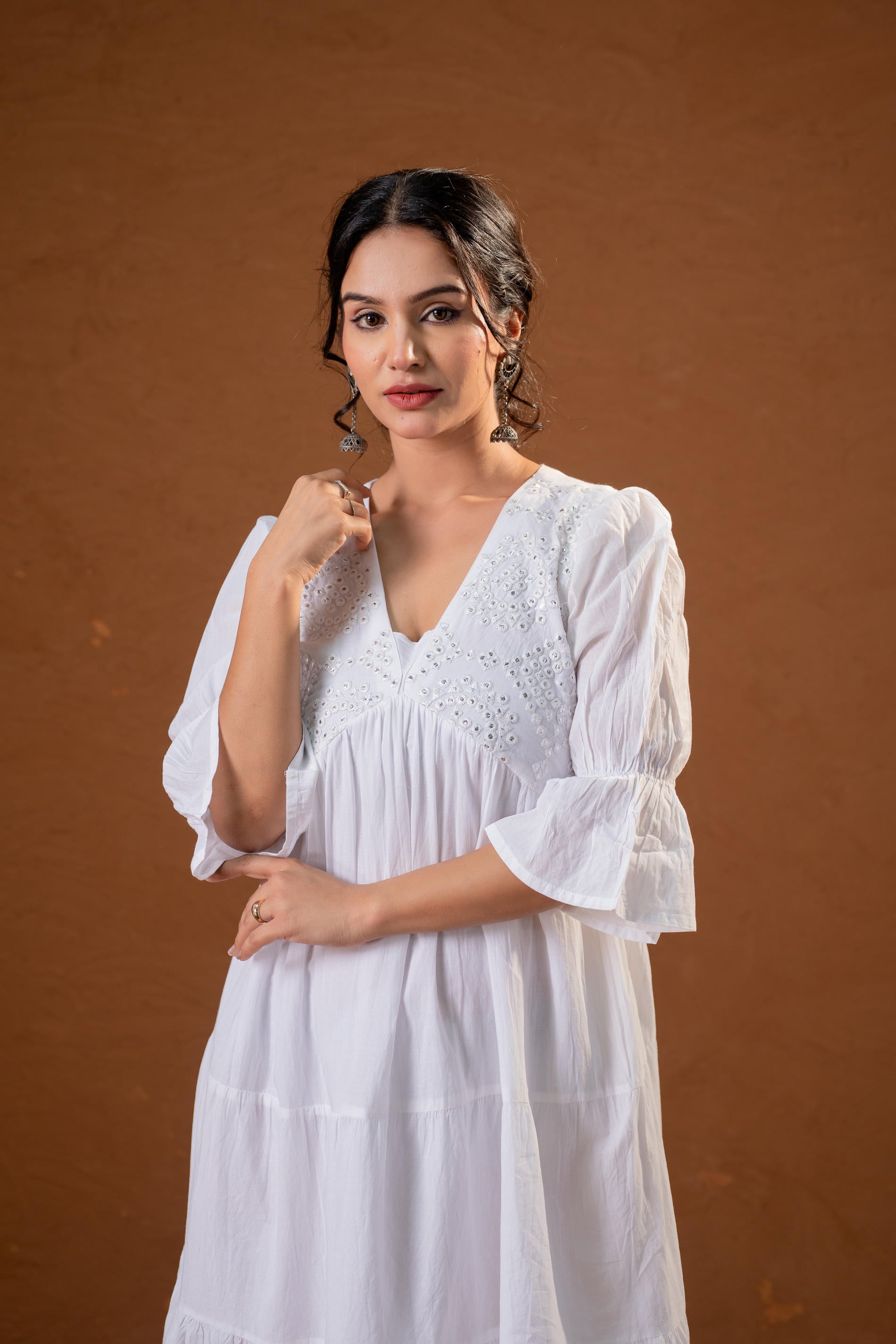 Juniper White Cotton Fit & Flare Midi Dress - Distacart