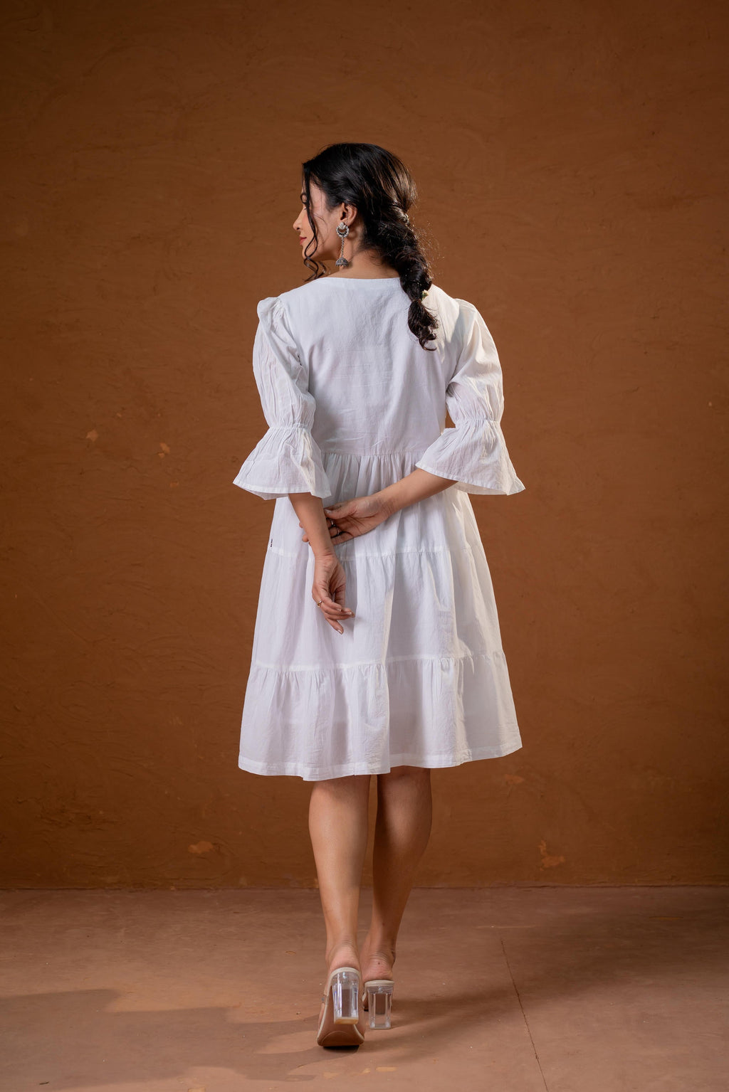 Juniper White Cotton Fit & Flare Midi Dress - Distacart