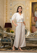 Juniper White Floral Embroidered Crop Shirt With Pastel Printed Palazzo Set