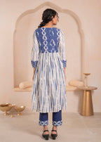 Juniper Navy blue and white kurta , solid bottom and tie -dye dupatta with cotton lace , buttons , sequince - Distacart