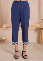 Juniper Navy blue and white kurta , solid bottom and tie -dye dupatta with cotton lace , buttons , sequince - Distacart