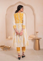 Juniper Mustard And White Kurta , Solid Bottom And Tie - Dye Dupatta With Cotton Lace , Buttons , Sequin - Distacart